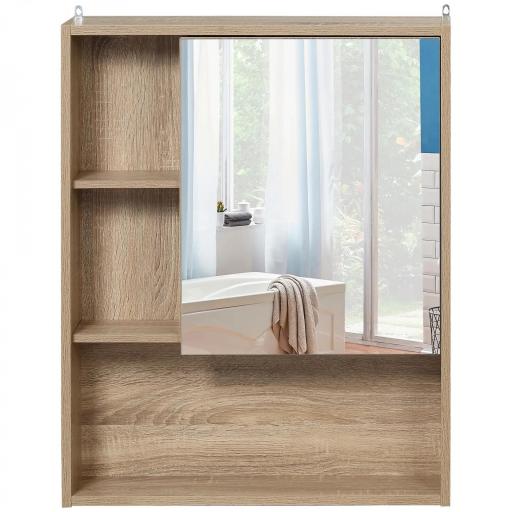 Armario con Espejo Armario de Baño Montado en Pared con Estante Ajustable en Altura Espacio Interno Estantes Abiertos 60x15x76 cm Grano de Roble [3]