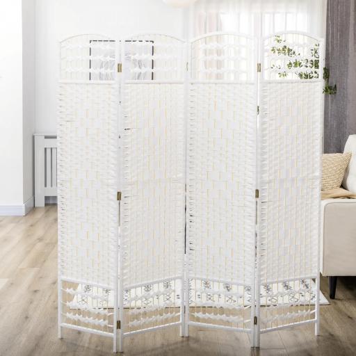 Biombo Separador de Ambientes de 4 Paneles Plegable de Cuerda de Papel 160x170cm Decoración para Dormitorio Salón Blanco [3]