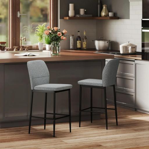 Set de 2 Taburetes Altos con Tapizado Aterciopelado y Patas de Acero para Cocina Comedor Barra 41x52x97 cm Gris [7]