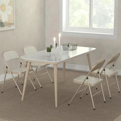 Juego de 4 Sillas Plegables Tapizadas en Lino Sintético con Respaldo y Estructura de Acero para Salón 45x46x78 cm Beige [6]