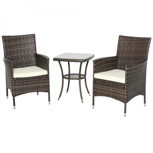 Conjunto de Muebles para Jardín Juegos de Muebles de Ratán Incluye 1 Mesa y 2 Sillones con Cojines Estructura de Metal para Terraza Patio Marrón [9]