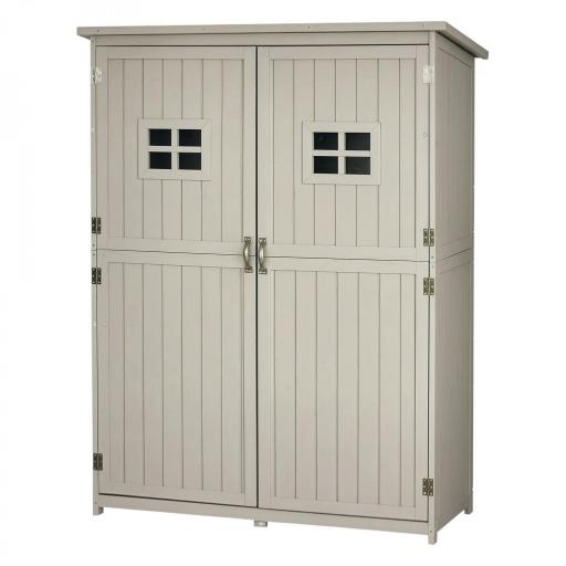 Armario de Madera para Exterior para Herramientas de Jardinería con Doble Puerta y Estantes 127,5x50x164 cm Gris [8]