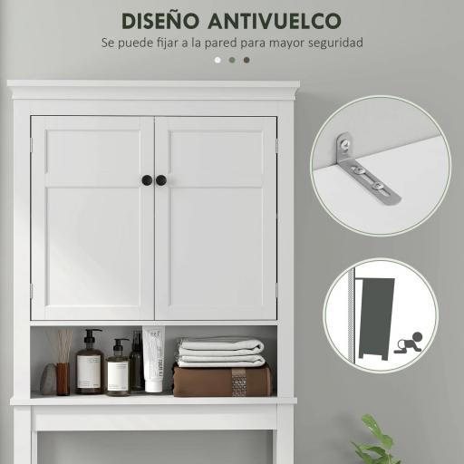 Mueble sobre Inodoro con 2 Puertas Compartimiento y Estante Ajustable Mueble para Baño 70x20x175 cm Blanco [7]