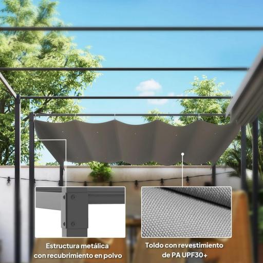 Pérgola con Techo Retráctil Pérgola de 3x3 m con Cierre Magnético Protección UV30+ Pabellón para Jardín Patio Gris [6]