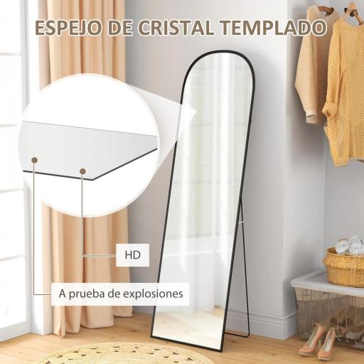 Espejo de Cuerpo Entero 50x170 cm Independiente o Pared con Marco de Aleación de Aluminio y Soporte Negro [4]