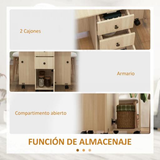Mesa Plegable con Ruedas y Alas Abatibles Mesa Auxiliar Multifuncional con Almacenaje 120x60x76,5 cm Natural [4]