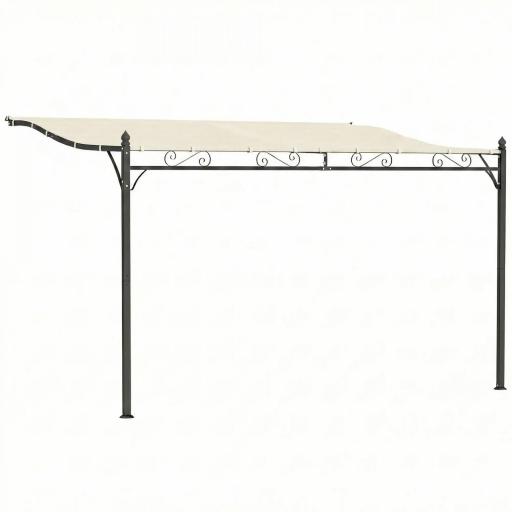 Pérgola de Pared 2,5x3,5 m con Techo Inclinado Orificios de Drenaje y Estructura Metálica Blanco Crema [10]