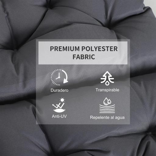 Conjunto de 2 Cojines para Silla 50x98x8 cm con Respaldo 6 Cordones de Fijación para Jardín Terraza Balcón Gris Oscuro [7]