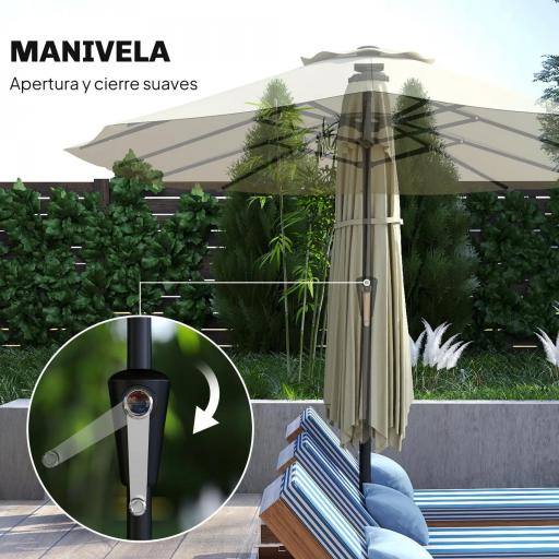 Sombrilla Doble de Jardín 4x2 m con 36 Luces LED UPF50+ Manivela 12 Varillas Resistente al Agua Beige [4]