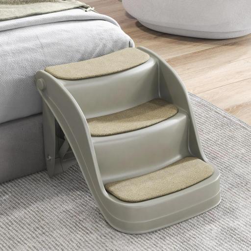 Escalera para Perros Pequeños Plegable 3 Peldaños Escalones para Perros con Alfombras Antideslizantes 49x38x38 cm Gris [3]