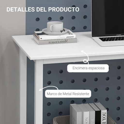 Mesa de Escritorio con Marco de Acero y Patas Ajustables Mesa de Estudio para Oficina Hogar 120x60x76 cm Blanco [4]