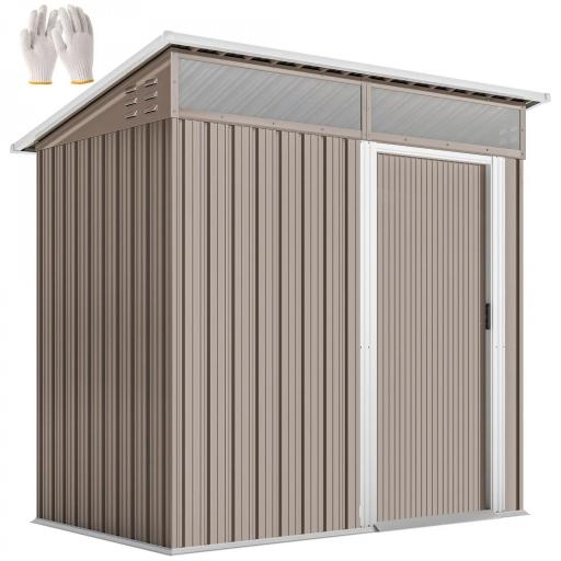 Caseta de Jardín Metálica con Puerta Corredera Ventanas y Ventilación para Almacenaje Exterior 195x122x159/182 cm Marrón [9]