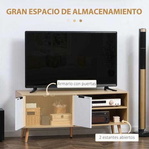 Mueble para TV Moderno con 2 Puertas y 2 Estantes para Televisores de hasta 46" 110x39x48,8 cm Natural y Blanco [2]