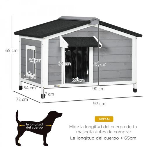 Caseta de Madera para Perros Casita para Mascotas con Techo Asfáltico y Base Extraíble 97x72x65 cm Gris [1]
