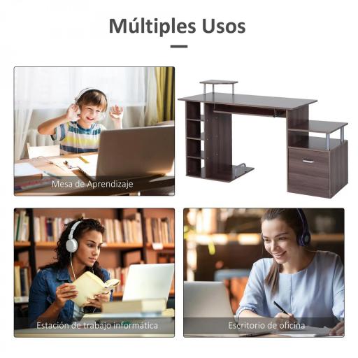 Mesa de Ordenador 120 cm Mesa de Escritorio con Múltiples Estantes Cajón Bandeja de Teclado 152x60x88 cm Marrón [3]