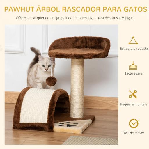 Árbol Rascador para Gatos Pequeños Altura 46 cm de 2 Niveles Árbol para Gatos con Poste Tablero para Rascar Plataformas y Juguete de Bola Colgante 35,5x37x46 cm Marrón [5]