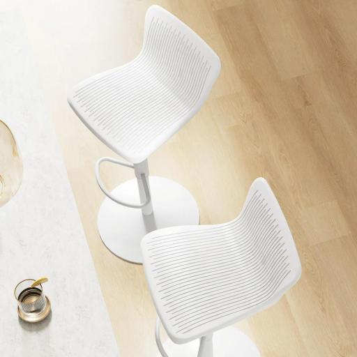 Conjunto de 2 Taburetes Altos de Cocina Giratorios con Respaldo y Altura Ajustable Carga 120 kg para Bar Salón Blanco [2]