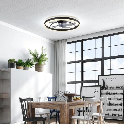 Ventilador de Techo con Luz LED 6 Velocidades Motor Reversible y Control Remoto Potencia 45W Ø50x13,5 cm Negro