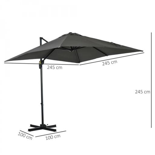 Sombrilla de Jardín de Aluminio Parasol Excéntrico con Manivela y Poste Giratorio e Inclinable 245x245x245 cm Gris [1]