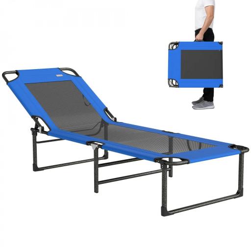 Tumbona Plegable con Respaldo Ajustable en 4 Posiciones Asas y Respaldo de Textilene Carga 120 kg 175x58x68 cm Azul [9]