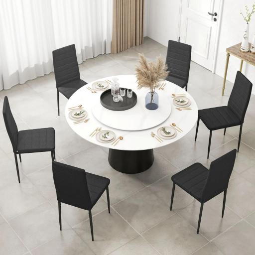 Pack de 6 Sillas de Comedor Modernas Tapizadas en Lino Sintético con Respaldo Alto y Patas de Metal 41x50x97 cm Negro [3]