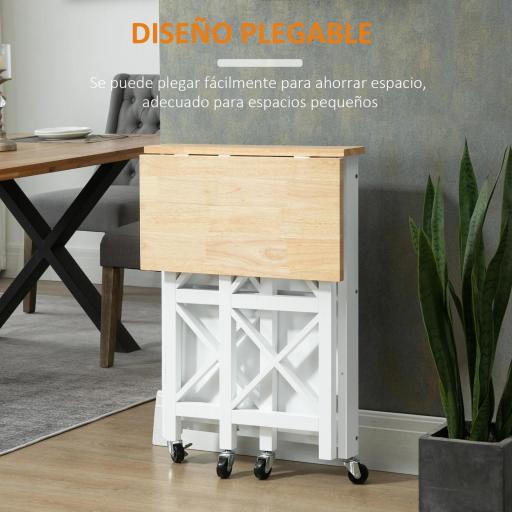 Carrito de Cocina Plegable Carro Auxiliar con Ruedas Carro Verdulero con 2 Estantes para Comedor 60x40x84 cm Blanco [3]