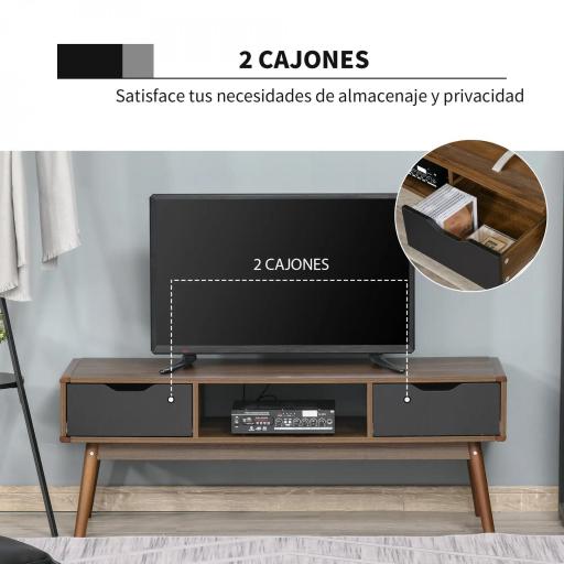 Mueble de TV Mesa de Salón para Televisión de 50 Pulgadas con 2 Cajones y Compartimento Abierto Estilo Moderno 122x39x46 cm Marrón [3]
