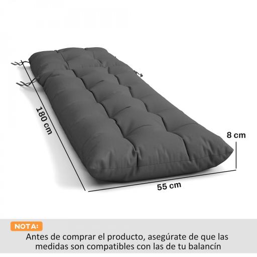 Juego de 2 Cojines para Tumbonas 180x55 cm Cojines para Sillas de Jardín Gruesas UPF30+ con 4 Cintas Gris Oscuro [1]