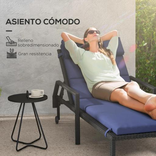 Cojín para Tumbona de Algodón 196x63x6 cm con Tela Hidrófuga Cojín de Asiento y Respaldo Azul Oscuro [2]