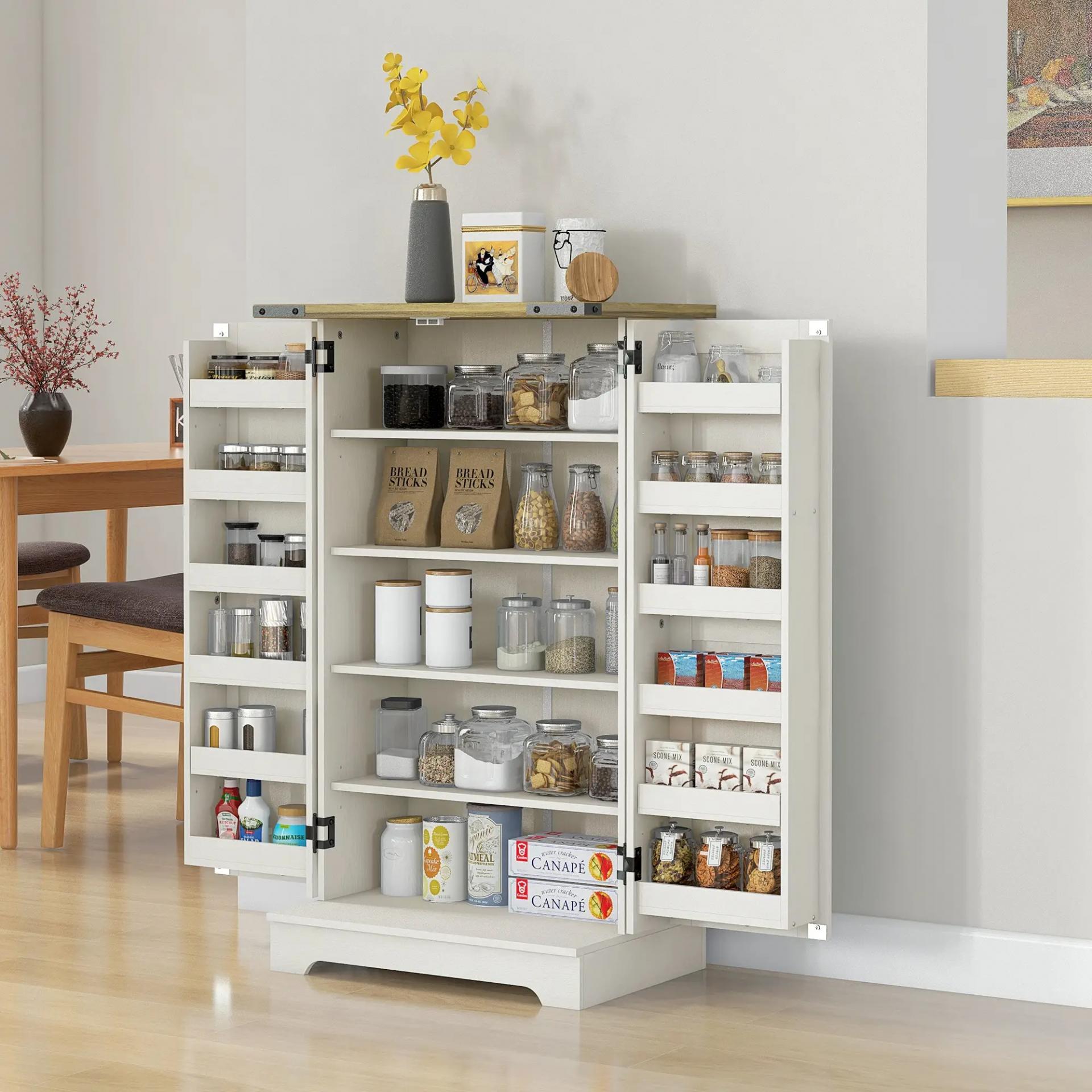 Armario Despensa Cocina con 2 Puertas 16 Estantes y Estante Ajustable para Comedor Salón 60x40x104 cm Crema
