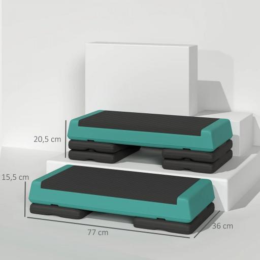 Step de Aeróbic Step para Fitness Antideslizante Altura Regulable 3 Niveles 77x36x20,5cm Verde y Negro [1]