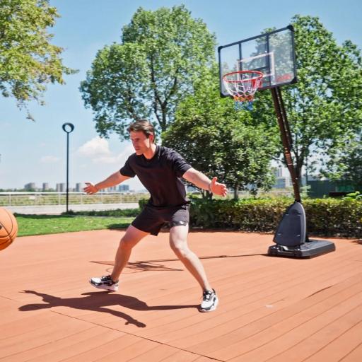 Canasta de Baloncesto Ajustable 236-293 cm con Ruedas Tablero de PC Base Rellenable para Exterior Negro [6]