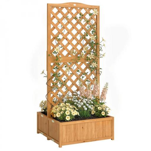 Jardinera con Enrejado de Madera para Plantas Trepadoras con 2 Cajas Plegables Base de Listones 73x70x170 cm Natural [9]