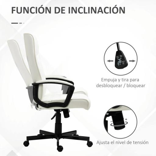 Silla de Oficina con Respaldo Alto Altura Ajustable y Función de Inclinación 65x65x102-112,5 cm Blanco Roto [3]