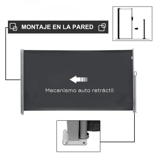 Toldo Lateral Retráctil 300x180 cm Pantalla Enrollable Mampara de Privacidad y Protección Solar para Balcón Terraza Gris [4]