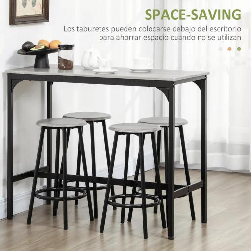Set de Mesa de Bar y 4 Taburetes Estilo Industrial Marco de Metal para Cocina Salón Gris y Negro [5]