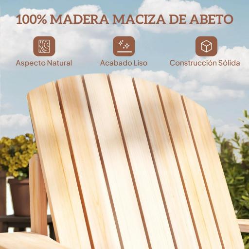 Silla Adirondack de Madera con Reposabrazos y Respaldo Alto para Terraza Balcón Exterior 72x95x93 cm Natural [5]