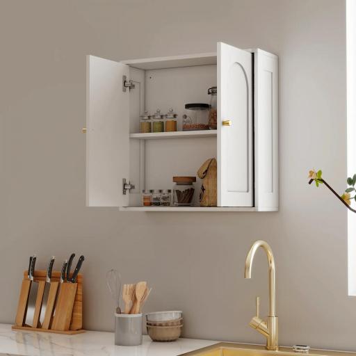 Mueble de Baño Colgar con Estantes 2 Puertas con Diseño de Arco Tiradores Dorados 60x20x60 cm Blanco [5]