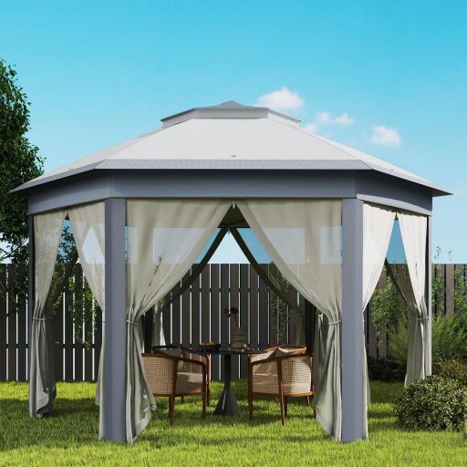 Carpa Plegable 4x3,4 m con Doble Techo 6 Mosquiteras Extraíbles y Bolsa de Transporte Anti-UV Gris [3]