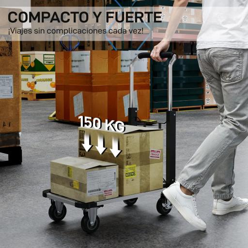 Carretilla de Mano Plegable de Aluminio Carga 150 kg con Ruedas Mango Ajustable y Plataforma Extensible Plata y Negro [6]