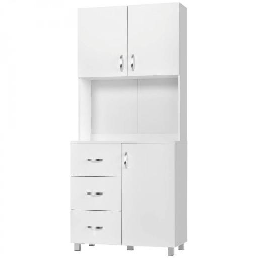 Armario de Cocina Moderno Aparador de Comedor con 3 Cajones 3 Puertas y Estantes Ajustables 80x39,5x183,5 cm Blanco [9]
