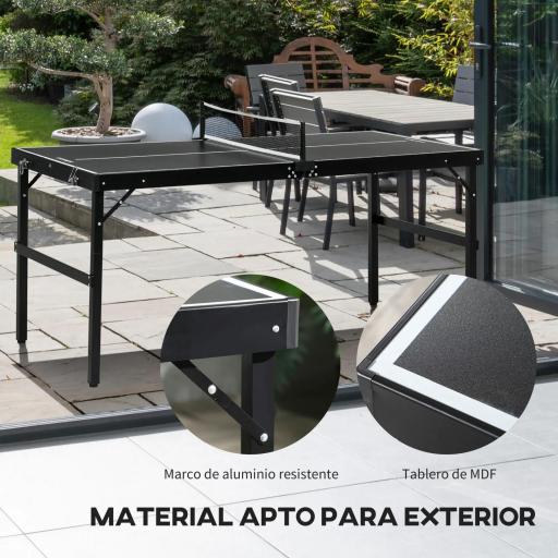 Mesa de Ping Pong Plegable con Marco de Aluminio y Red para Interiores y Exteriores 152x76x72 cm Negro [5]