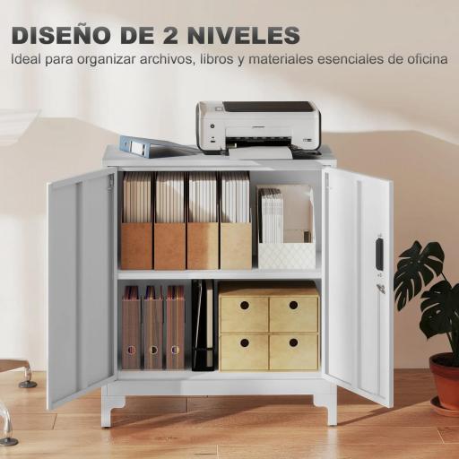 Armario Archivador Metálico con 2 Puertas Cerradura Estante Fácil Montaje para Oficina Estudio Garaje 80x35x91 cm Blanco [2]