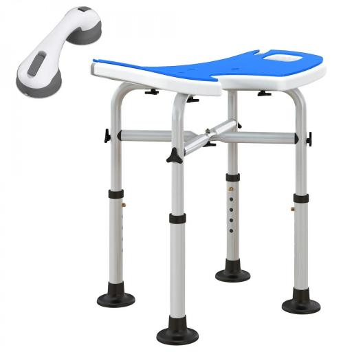 Silla de Ducha Antideslizante con Barra de Agarre con Ventosas Altura Regulable y Asiento en Forma de U Azul [2]