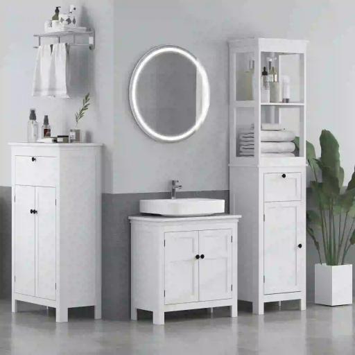 Mueble de Baño con Cajón Puerta Estante Ajustable y 2 Compartimientos Armario de Baño Moderno 40x30x165 cm Blanco