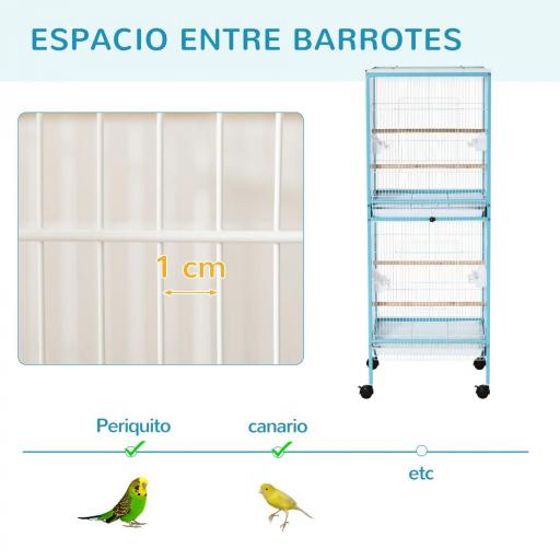 Jaula para Pájaros de 2 Niveles con Ruedas Bandejas Extraíbles Puertas Comederos Perchas 51,5x50x140 cm Azul [3]