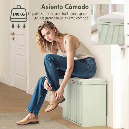 Banco Zapatero con Asiento Acolchado Cajón Abatible Estante Ajustable para Entrada Dormitorio 80x26x47,5 cm Verde Claro [2]