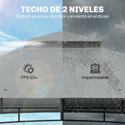 Carpa para Jardín con Techo Doble Cenador con Paredes de Malla UPF50+ para Exterior Terraza 360x300x275 cm Gris [4]