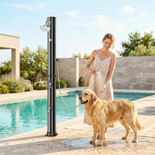 Ducha Solar Jardín 40L con Cabezal Ducha de Mano Grifo para Pies y Temperatura Ajustable Máx. 60 °C para Piscina Negro [5]