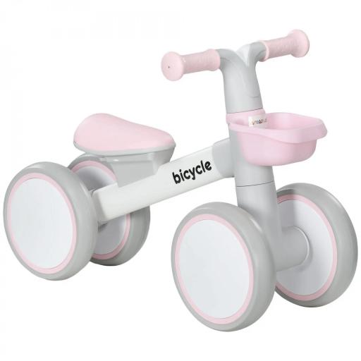 Bicicleta sin Pedales para Niños de 12-36 Meses con Asiento Ajustable Cesta y 4 Ruedas Silenciosas 56x27x39 cm Rosa [9]
